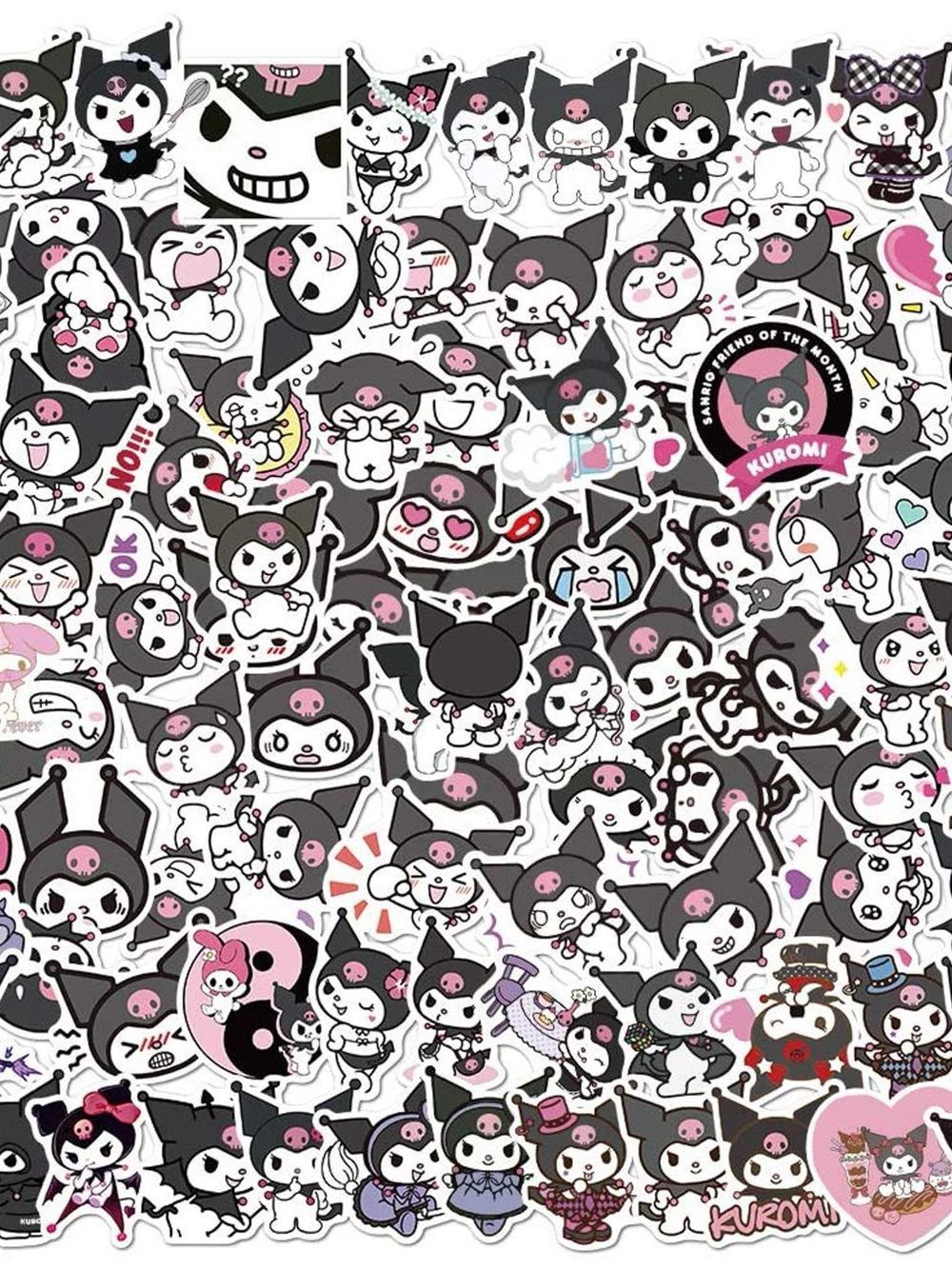 Kuromi Sticker Sheet — Cute Black, White & Pink Characters